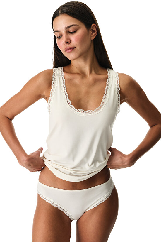 White Lace Detailed Tank Top - 2