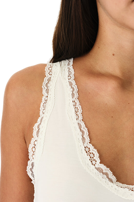 White Lace Detailed Tank Top - 4