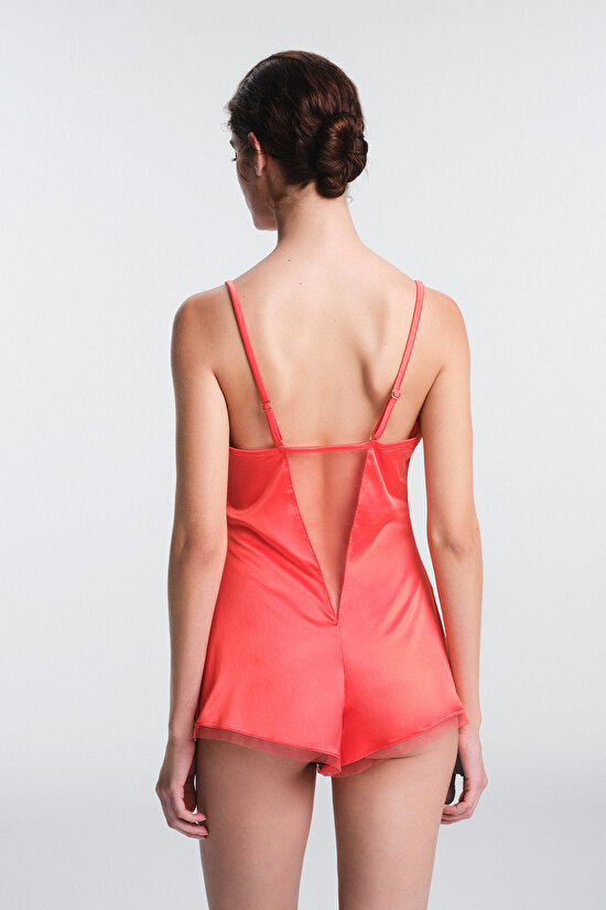 Coral Oden Lace Adjustable Straps Non-wired Cupless Teddy Coral Oden Lace Adjustable Straps Non-wired Cupless Teddy - 5