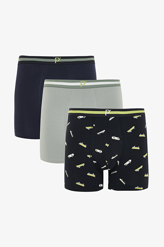 Erkek Crew Organik Geometrik Desenli 3'lü Boxer Erkek Crew Organik Geometrik Desenli 3'lü Boxer - 1