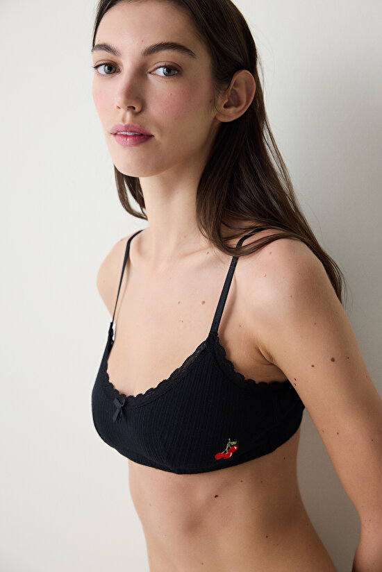 Pointelle Mini Siyah Sütyen - 3