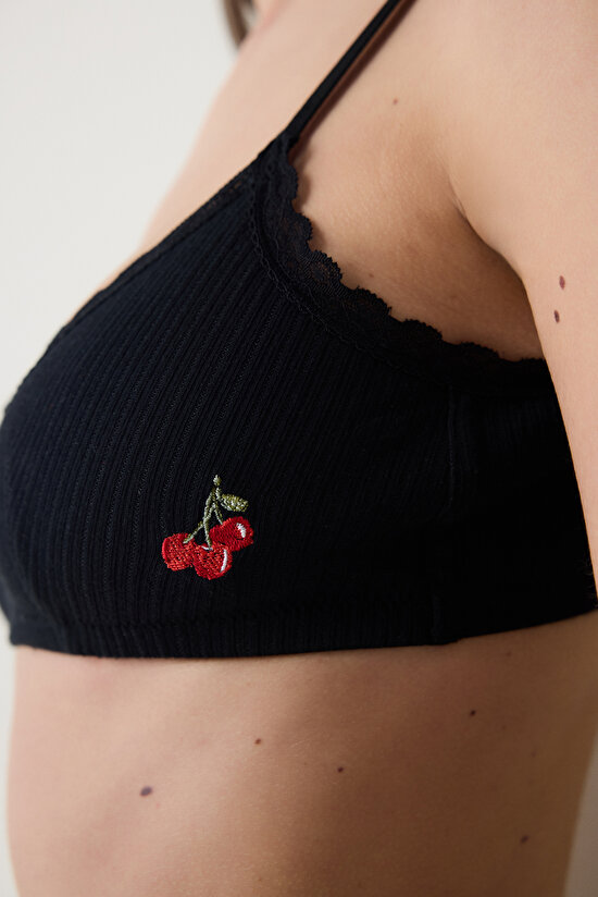 Pointelle Mini Siyah Sütyen - 5