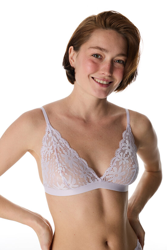 Lila Üçgen Lace Dantel Sütyen - 2