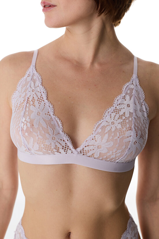 Lila Üçgen Lace Dantel Sütyen - 4