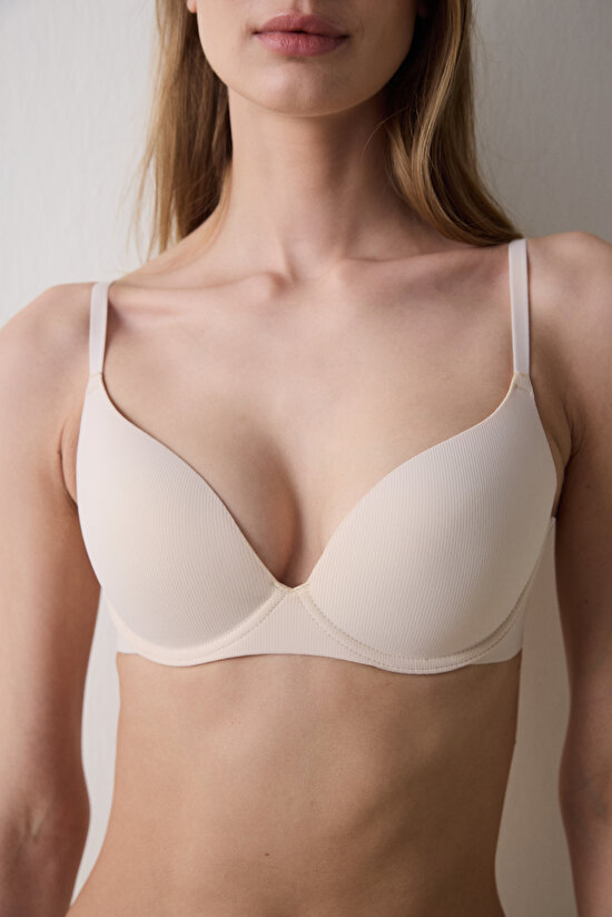 Liny Ribbed Balenli Seramik Bej Sütyen - 3