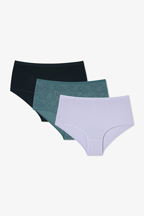 Renkli Pure Feel 3'lü Yüksek Bel Slip Külot - 1