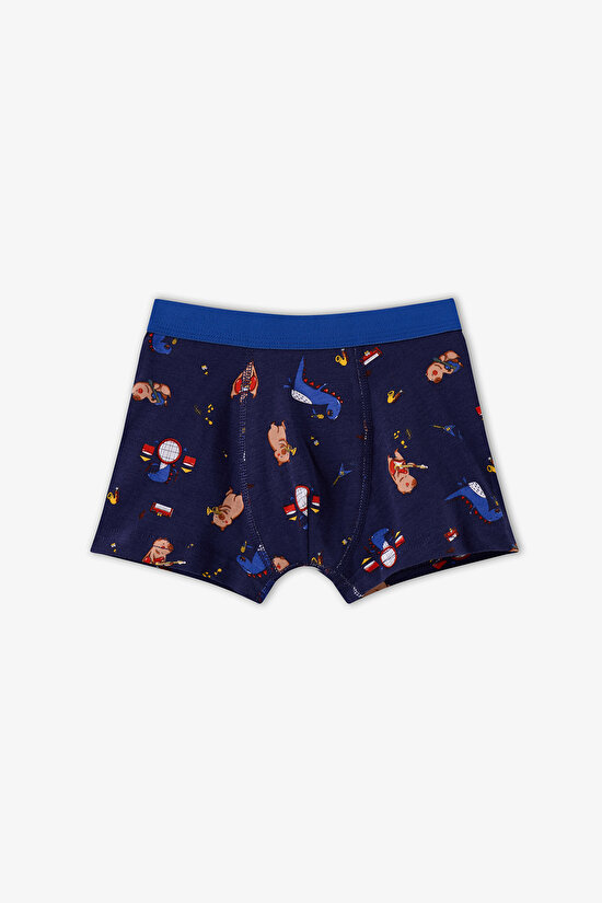 Erkek Çocuk Mavi Music Lovers Çizgili Pamuklu 3'lü Boxer - 3