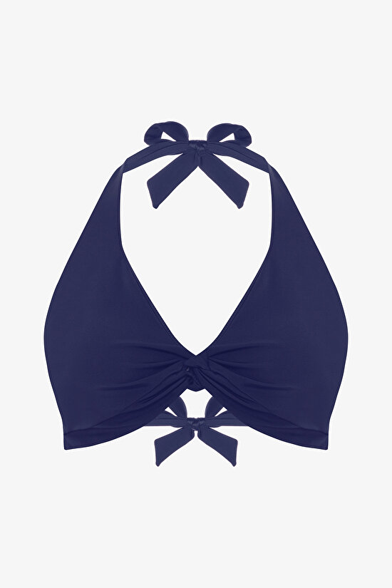 Lacivert New Üçgen Balenli Twist Bikini Üstü - 9