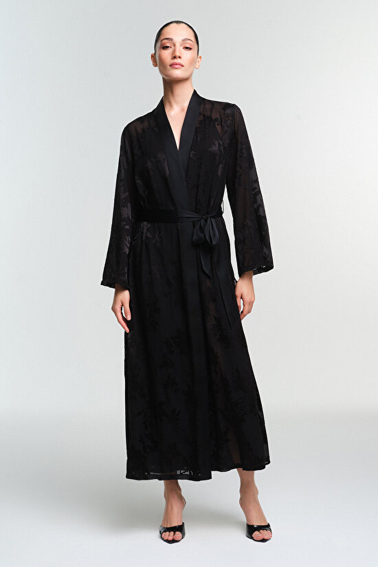Black Amara Long Sleeve Robe - 3