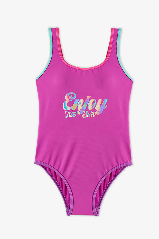 Girls' Pink Carnaval Sea Patterned Swimsuit - 1