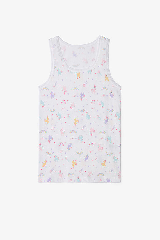 Kız Çocuk Pinky Unicorn Balerin Desenli Kalın Askılı Pamuklu 2'li Atlet - 3