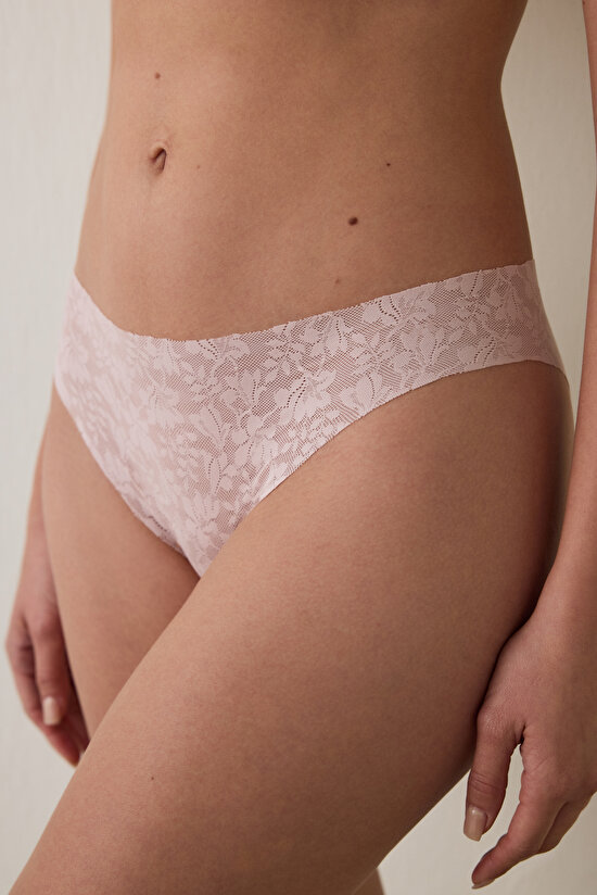 Gül Kurusu Dantelli İz Yapmayan Lazer Kesim Normal Bel Slip Külot - 1