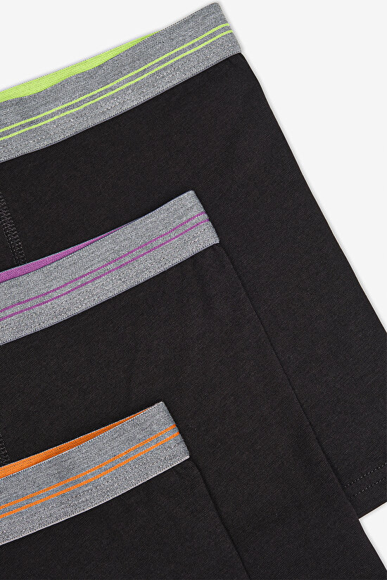 Erkek Pamuklu Black Basic 3lü Siyah Boxer - 5