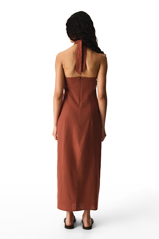 Koyu Turuncu Mykonos Elbise - 3