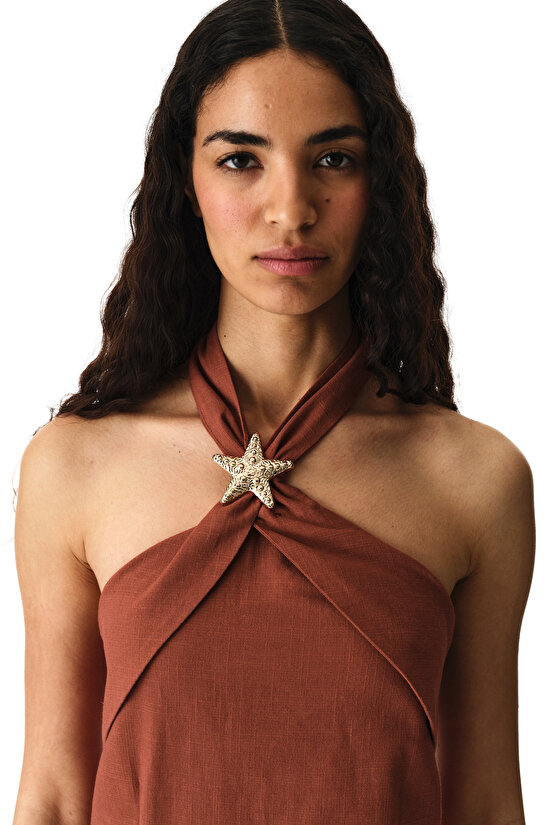 Koyu Turuncu Mykonos Elbise - 4