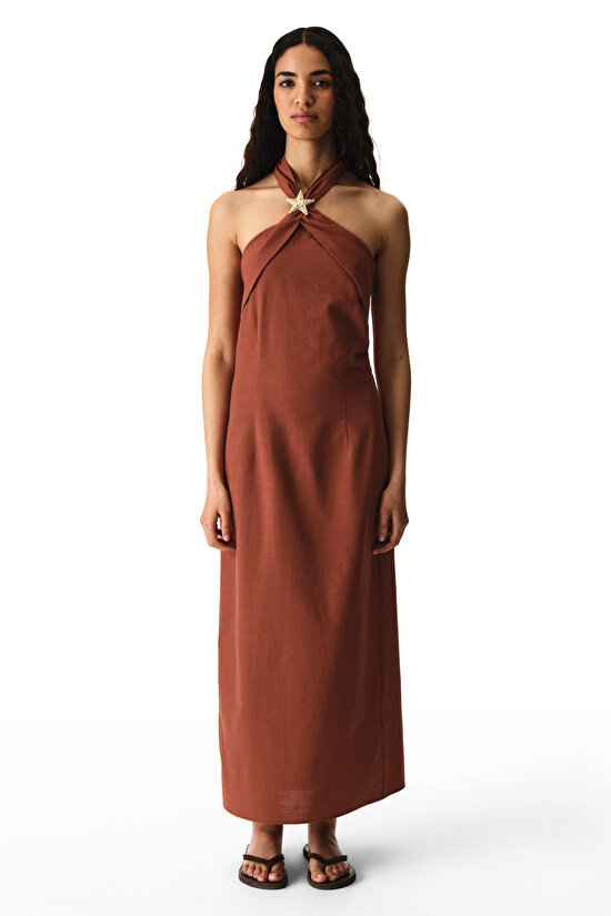 Koyu Turuncu Mykonos Elbise - 5