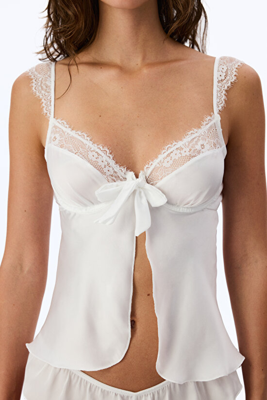 Kırık Beyaz Balenli Çiçekli Bralet - 3