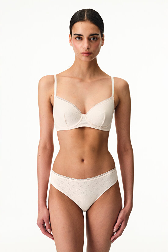 Cream Pink Underwired Pointelle Bra - 4