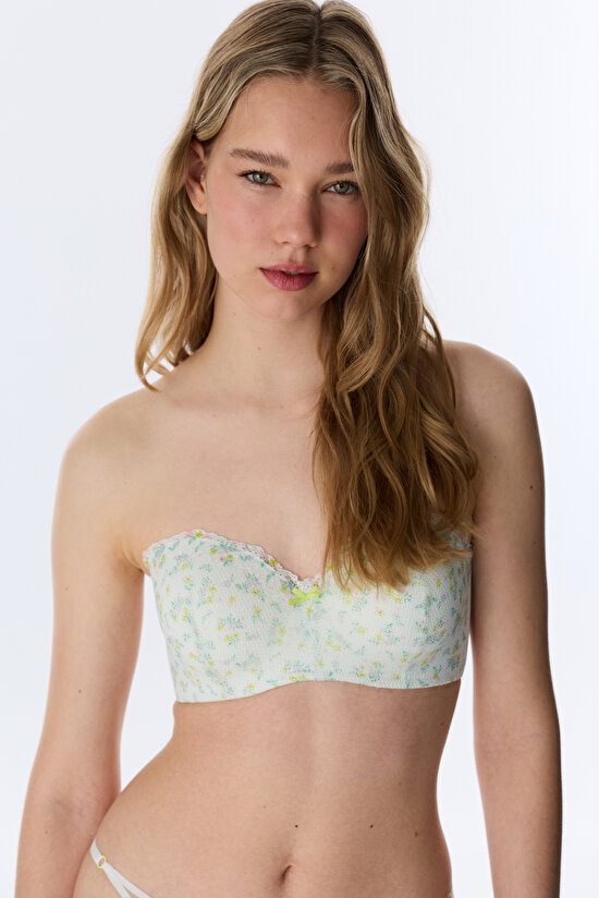 Açık Mint Lotus Straplez Floral Sütyen - 2