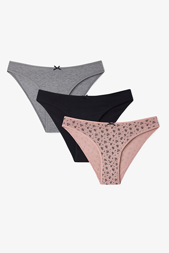 Renkli Black Flower 3'lü Slip Külot - 1
