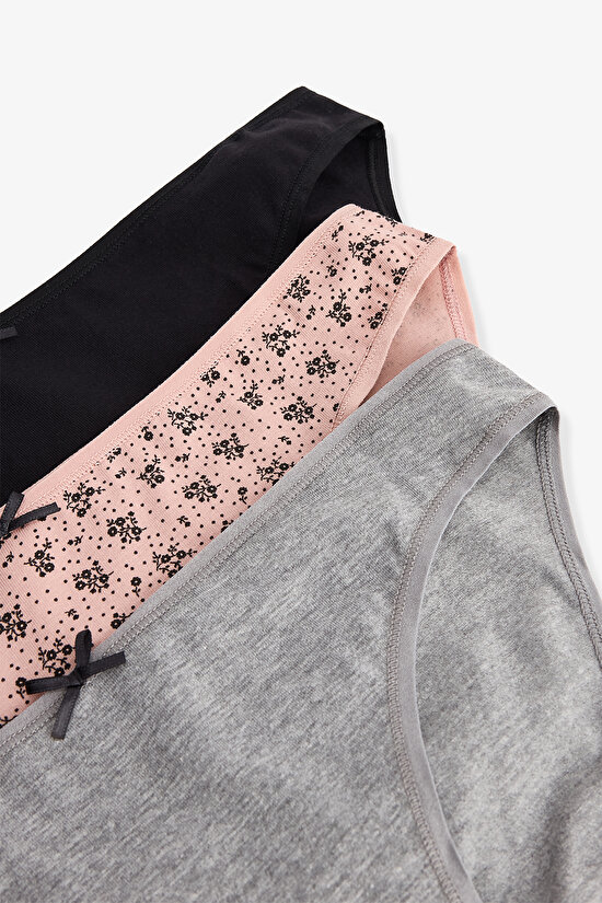 Renkli Black Flower 3'lü Slip Külot - 5