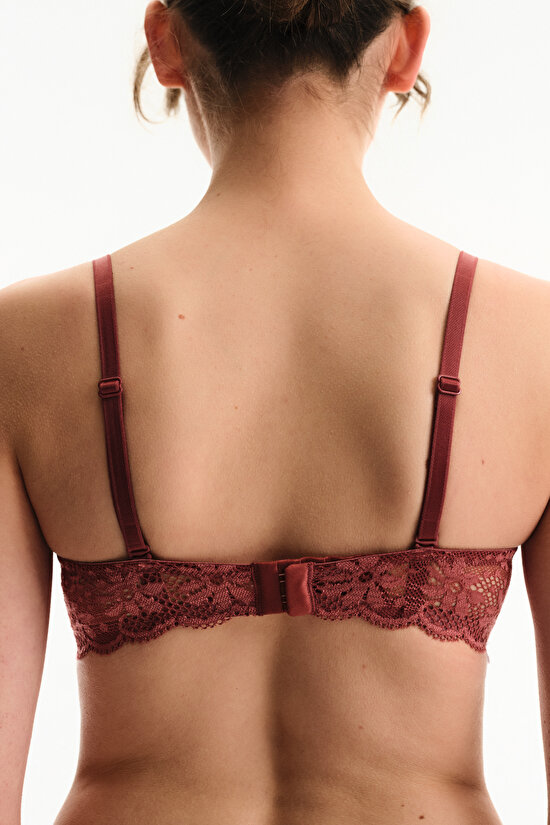 Bordo Pop Up Destekli Lace Dantel Sütyen - 2