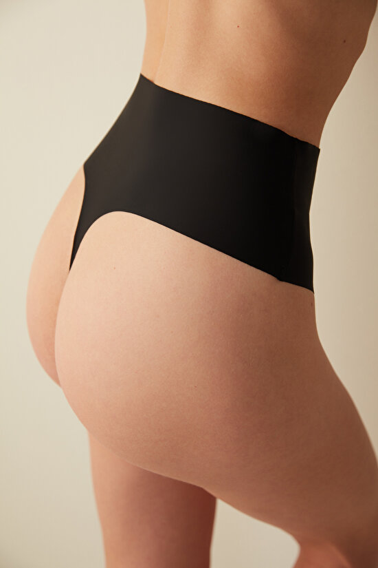 Black Seamless Non-Trace Low Waist Thong - 2
