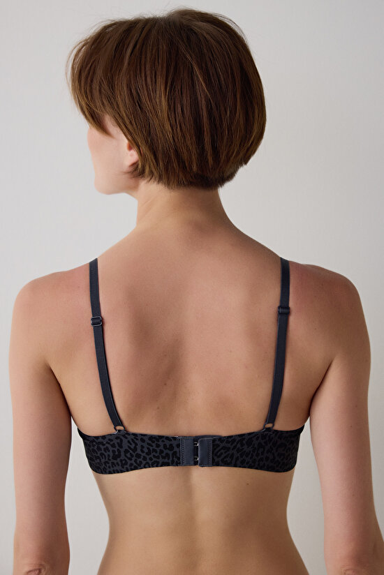 Antrasit Tatto Effect Leopar Desenli Balensiz Dikişsiz Fitilli Üçgen Sütyen - 6