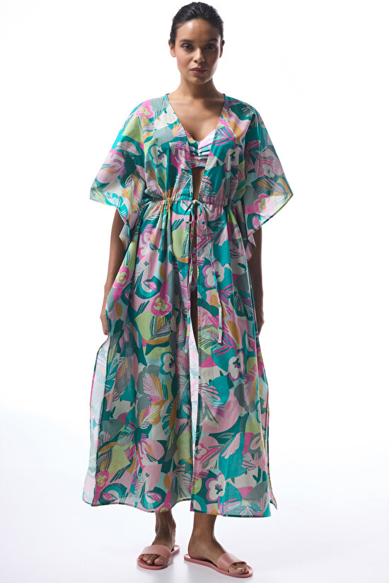 Çiçek Desenli Bağlama Detaylı Sheila Kimono - 1
