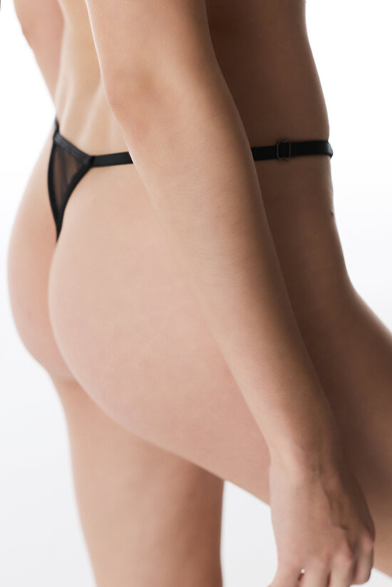 Black Adjustable G String - 2