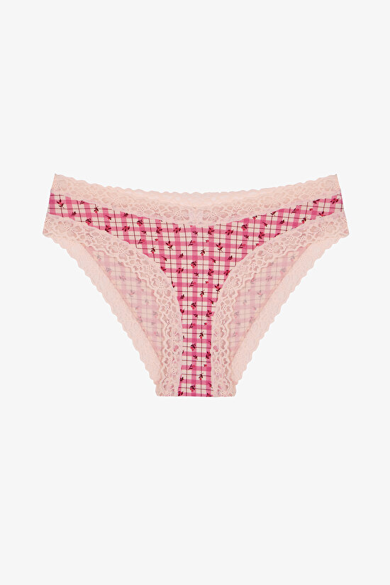 Açık Pembe Rahat Pamuklu Çiçekli Slip Külot - 1