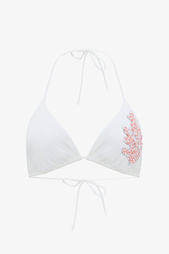 Beyaz Pearl Boncuklu Üçgen Bikini Üstü - Gamze Erçel Koleksiyonu - 7
