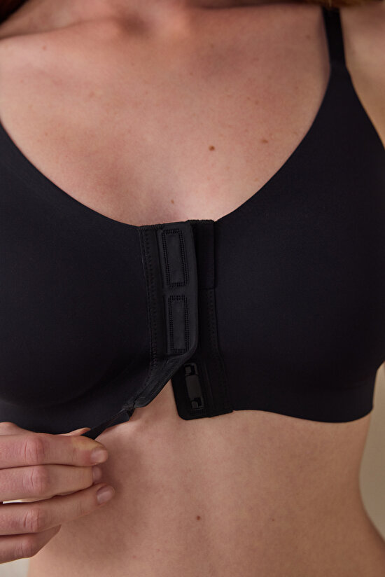 Black Easy Open Front Opening Non-wired Triangle Bra - 6