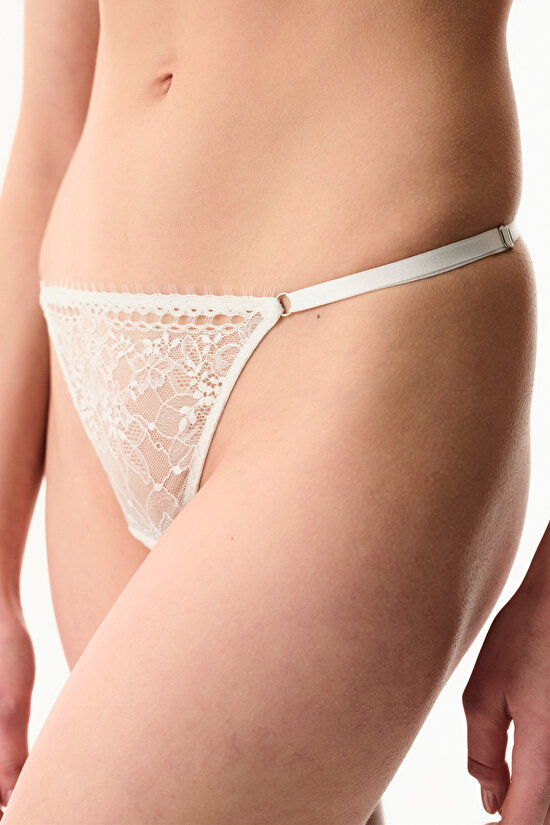 Kırık Beyaz Adjustable Lace Dantel String Külot - 1
