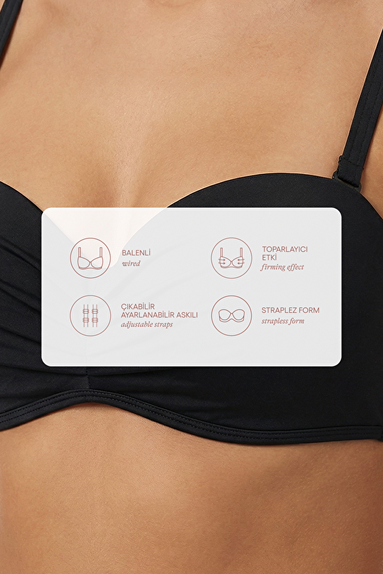 Siyah Lotus Straplez Bikini Üstü - 8