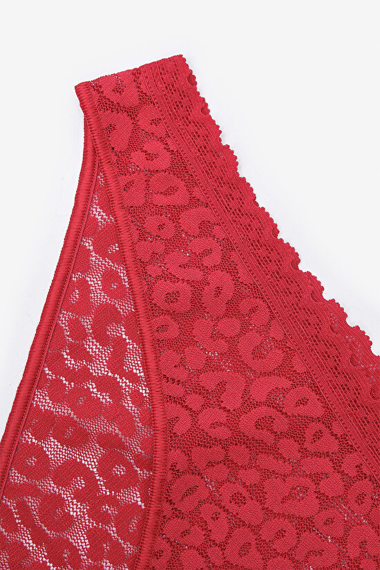 Easy Lace Dantel V Kesim Kırmızı Slip Külot - 3