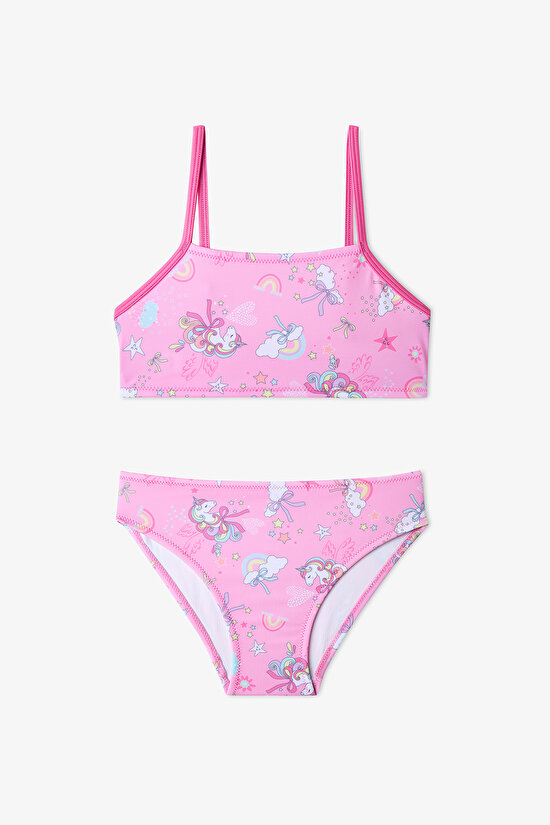 Renkli Kız Çocuk Uniribbon Halter Bikini Takımı - 1