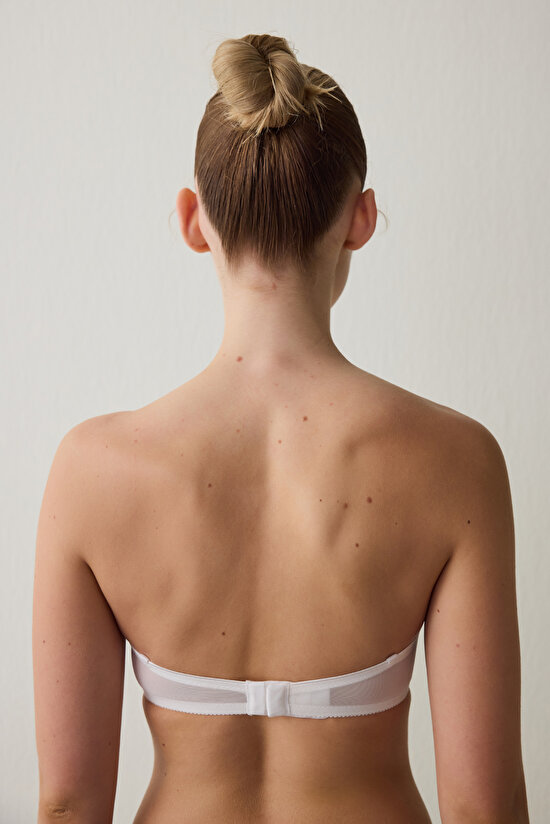 Beyaz Toparlayıcı Balenli Dolgusuz Straplez Lotus Sütyen - 4