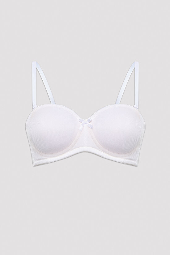 Beyaz Toparlayıcı Balenli Dolgusuz Straplez Lotus Sütyen - 7