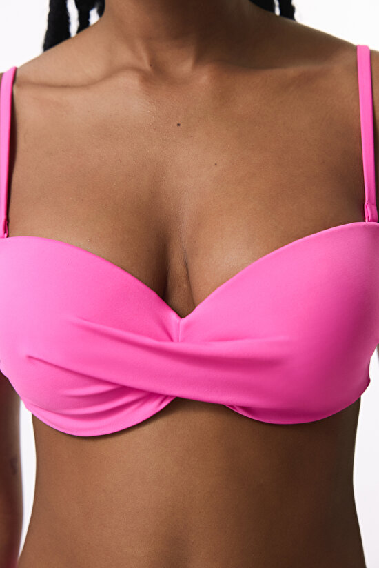 Pembe Straplez Cup Toparlayıcı Balenli Straplez Bikini Üstü - 5