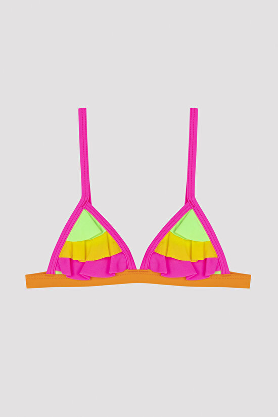 Çok Renkli Kız Çocuk Colorful Frill Triangle Bikini Set - 2