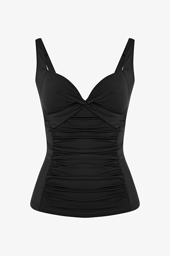 Shirred Black Bikini Top - 6