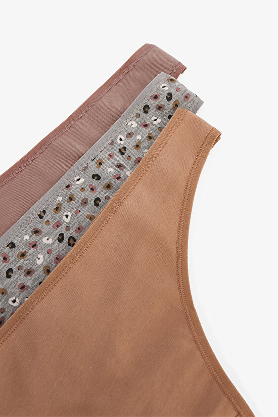 Leopar Desenli Düşük Bel 3'lü Tanga Külot - 8