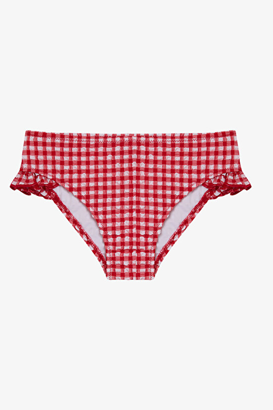 Kız Çocuk Gigham Kareli Fırfırlı Bandeau Bikini Takımı - 3