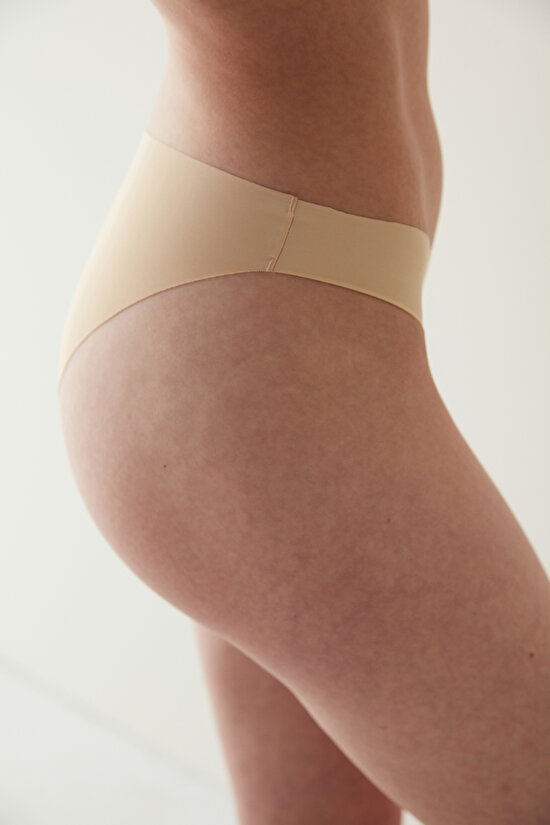 Bej Dikişsiz Normal Bel Slip Külot - 1