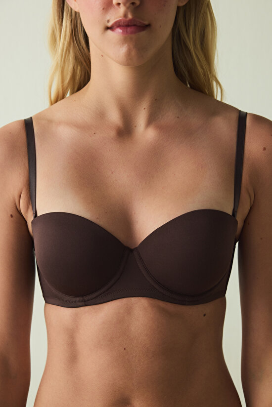 Brown Pop Up Underwire Microfiber Minimizing Bra - 3