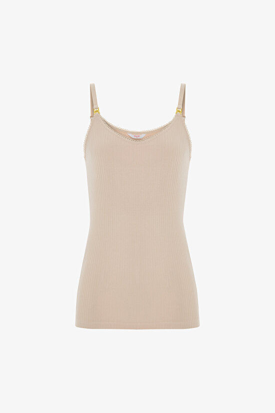 Light Beige Adjustable Strap Nursing Tank Top - 6