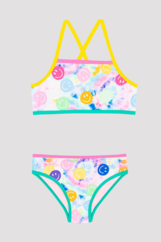 Girls Smiley Colorful Halter Bikini Set - 1