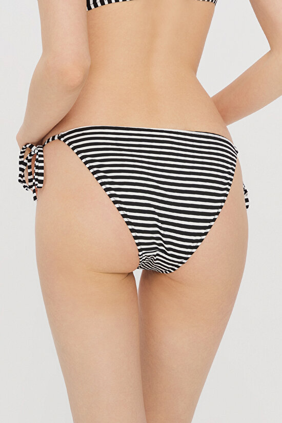 Black&White Striped Lora Frill Bikini Bottom - 3