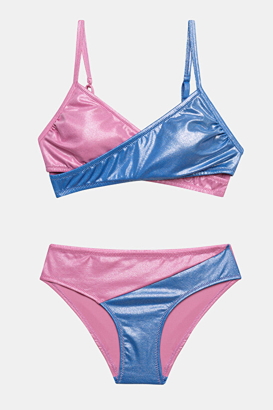 Teen Shiny Wrapy Multi Colour Triangle Bikini Set - 1